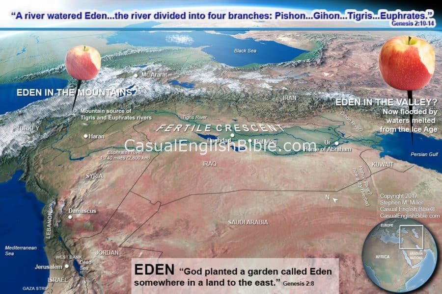 map of theories about location of Garden of Eden