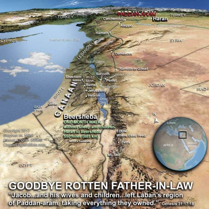 map of Paddan-Aram to Beersheba