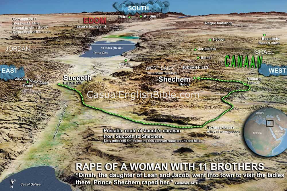 Map: Dinah raped in Shechem