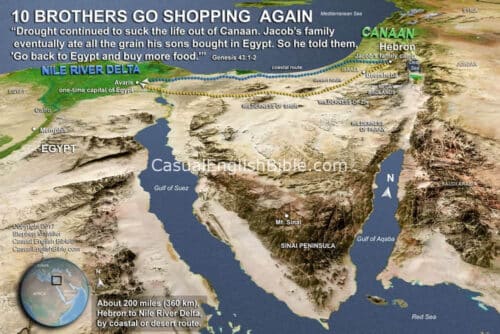 map of route from Canaan to Nile River Delta