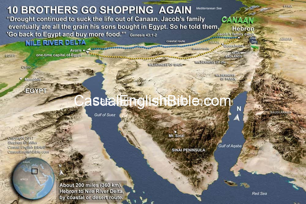 map of route from Canaan to Nile River Delta map of route from Canaan to Nile River Delta