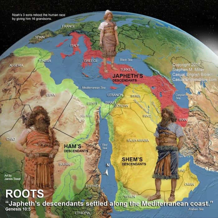 map of where the sons of Noah settled, copyright Stephen M Miller