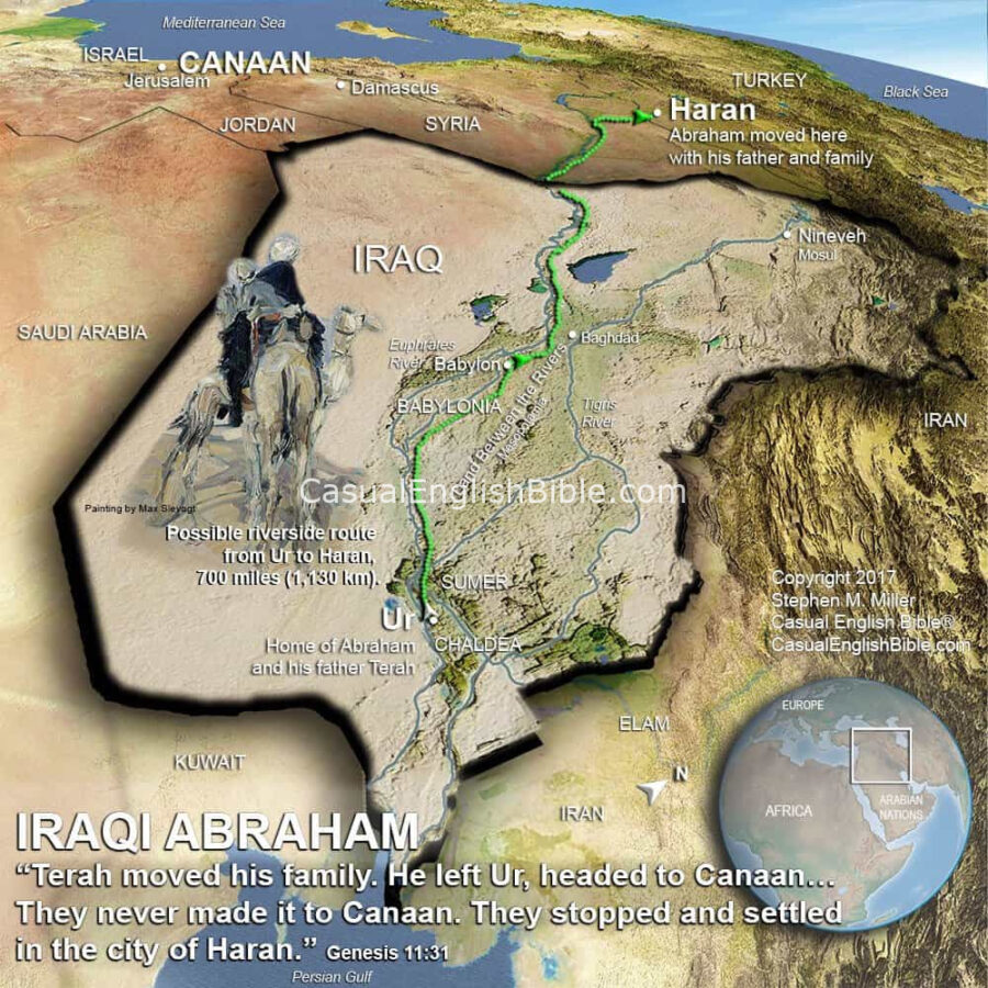 Map of Abraham's route from Ur in Iraq to Haran in Turkey