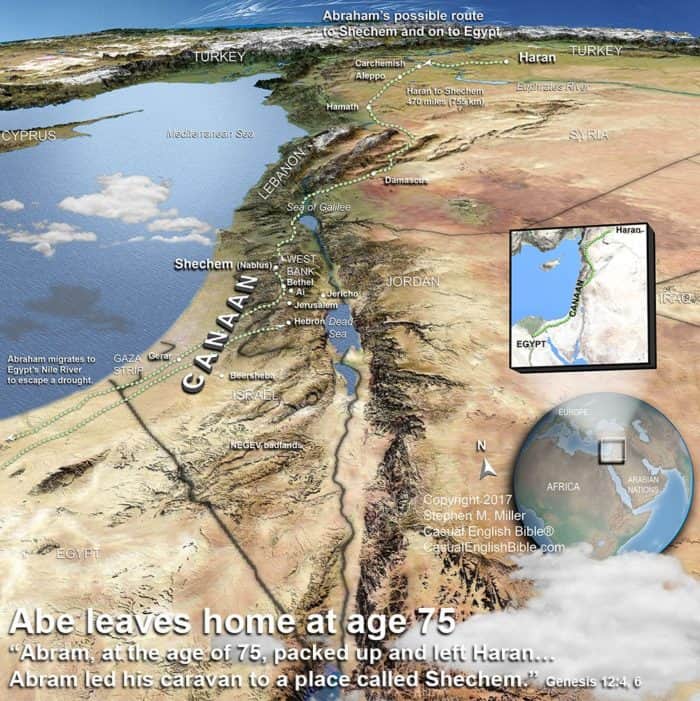 map of Abraham's trip from Haran to Egypt, copyright Stephen M. Miller