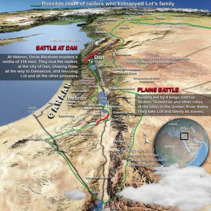 map of Abraham rescuing Lot, copyright Stephen M. Miller map of Abraham rescuing Lot, copyright Stephen M. Miller