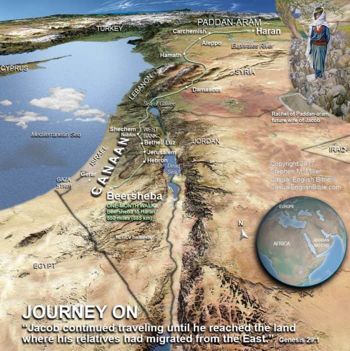 map of Jacob's trip to Haran, copyright Stephen M Miller