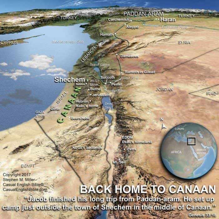 Map of Jacob's return to Canaan, copyright Stephen M. Miller Map of Jacob's return to Canaan, copyright Stephen M. Miller
