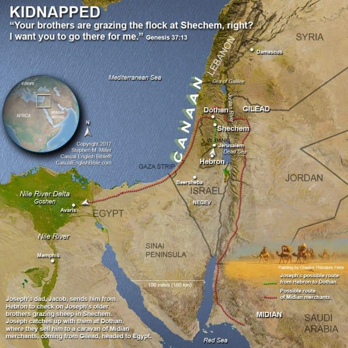 route of Joseph's trip to Egypt as a slave, copyright Stephen M. Miller route of Joseph's trip to Egypt as a slave, copyright Stephen M. Miller