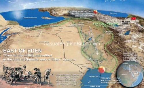 map of Cain banished east of Eden