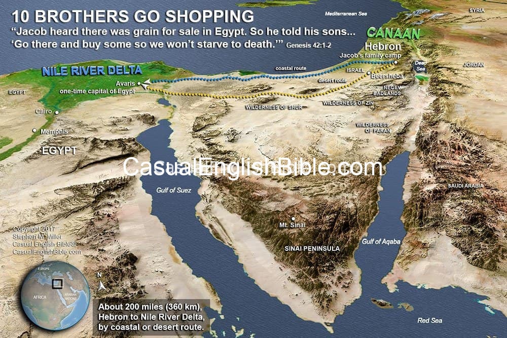 map of Joseph's brothers traveling to Egypt map of Joseph's brothers traveling to Egypt