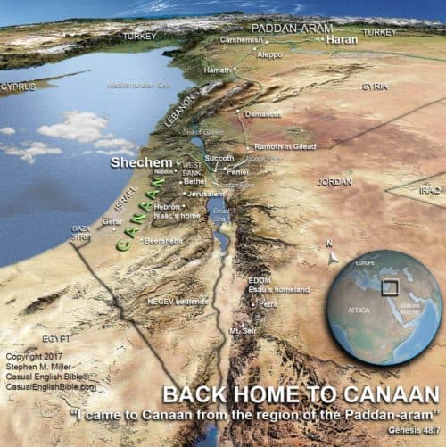 Map: “I came to Canaan from…Paddan-aram.”