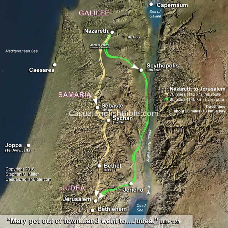 map of Mary's route to Elizabeth
