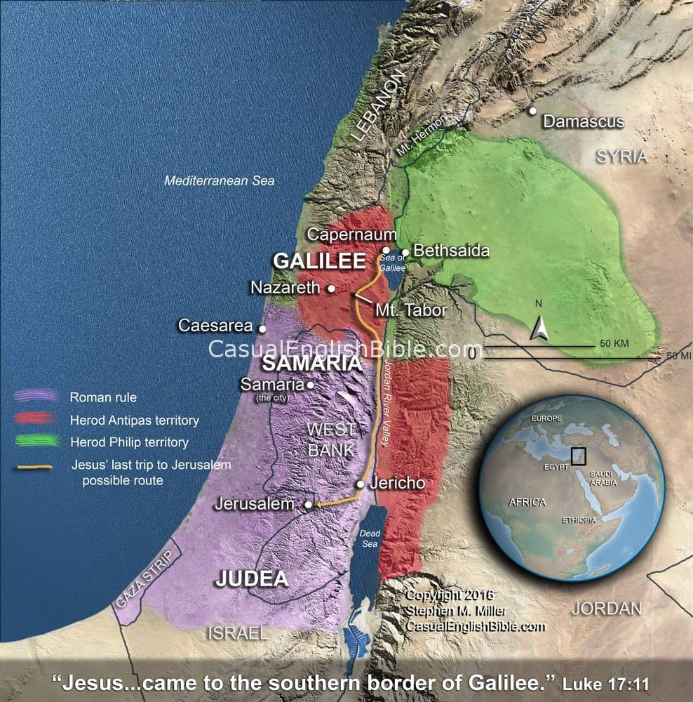 Map: Jesus leaves Galilee for Jerusalem and crucifixion