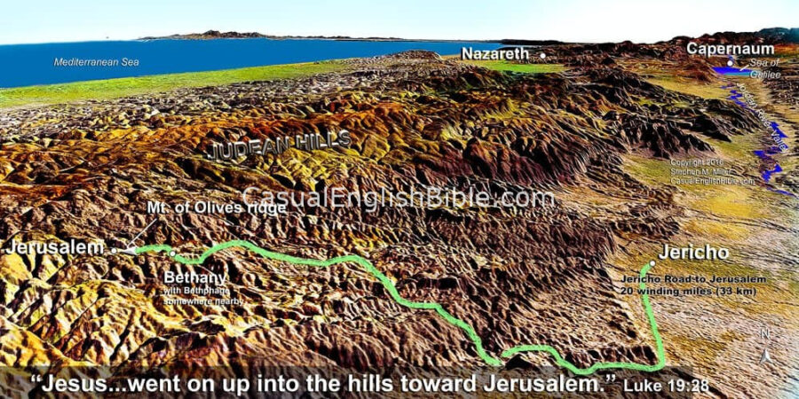 Map of road from Jericho to Jerusalem