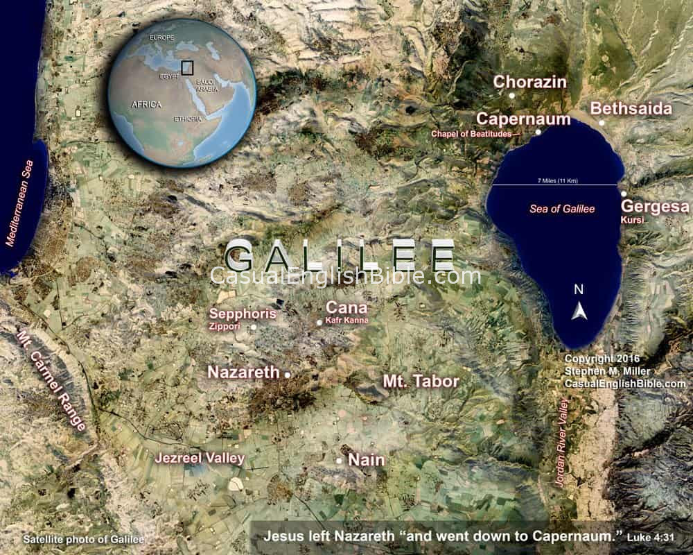 Map: Jesus leaves Nazareth for Capernaum