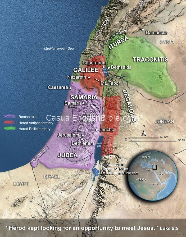 Map: Herod Antipas looks for Jesus