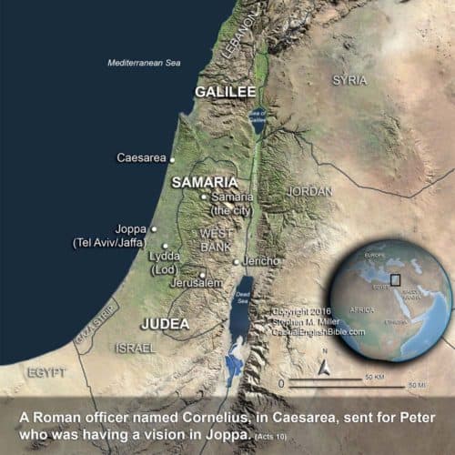 Map: Peter leaves Joppa for Caesarea