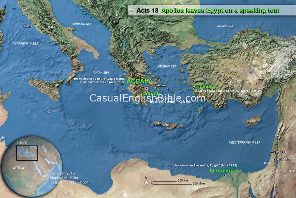 Map: Apollos leaves Egypt on a speaking tour