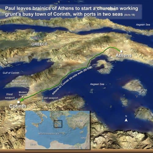 Map: Paul’s trip from Athens to Corinth