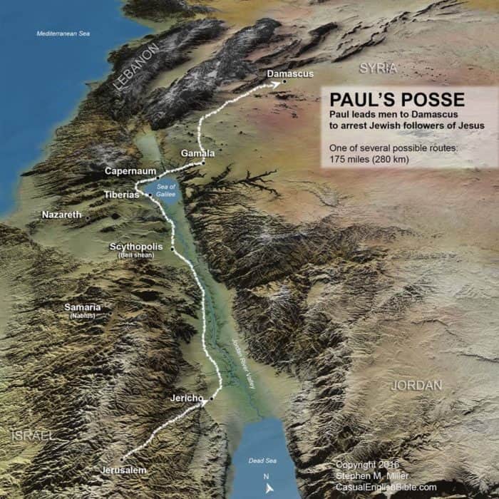map of Paul’s route to Damascus