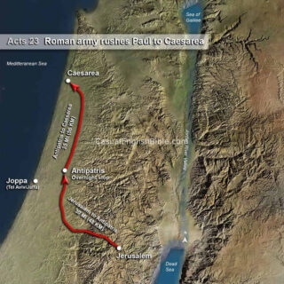 Map for Acts 23 of Paul's escape from Jerusalem to Caesarea copyright Stephen M. Miller