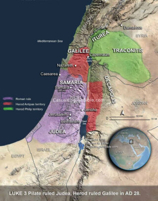 Luke 3 Map of territories of Herod Antipas, Herod Philip, and Roman governor Pontius Pilate