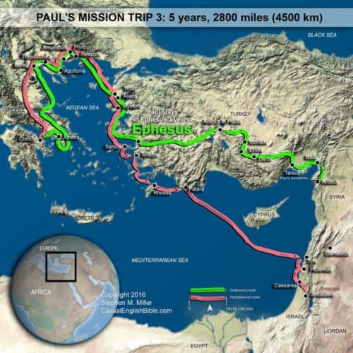 Map: Paul’s mission trip #3 & 3 years in Ephesus