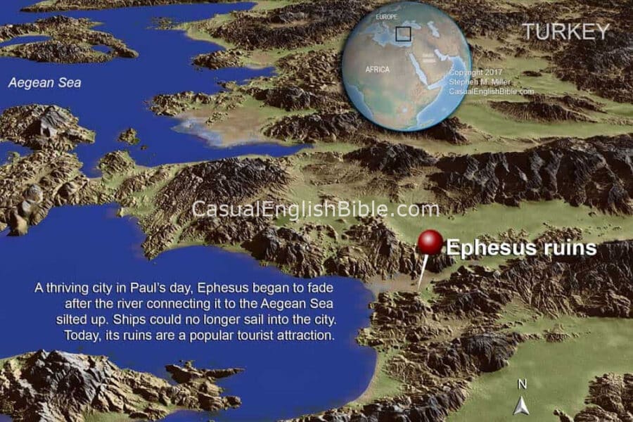 Map Of Ephesus On Turkey S West Coast Casual English Bible Ephesus Coastal Copyright Stephen M Miller 900x600 