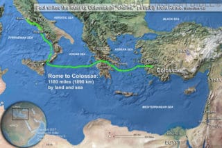 map of route from Colossae to Rome