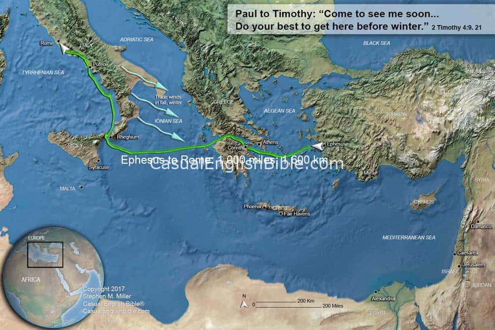 Map: Route from Ephesus to Rome