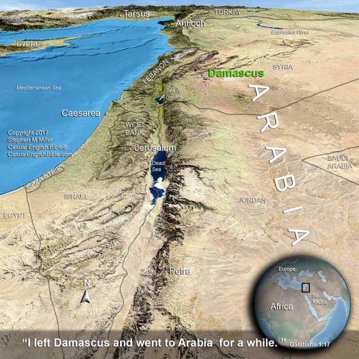 map of Paul leaving Damascus for Arabia
