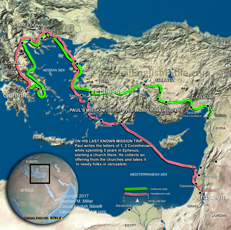 map of Paul's last mission trip, copyright Stephen M. Miller