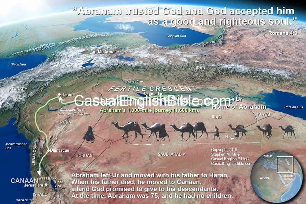 map of Abraham's trip to Canaan (Israel) map of Abraham's trip to Canaan (Israel)
