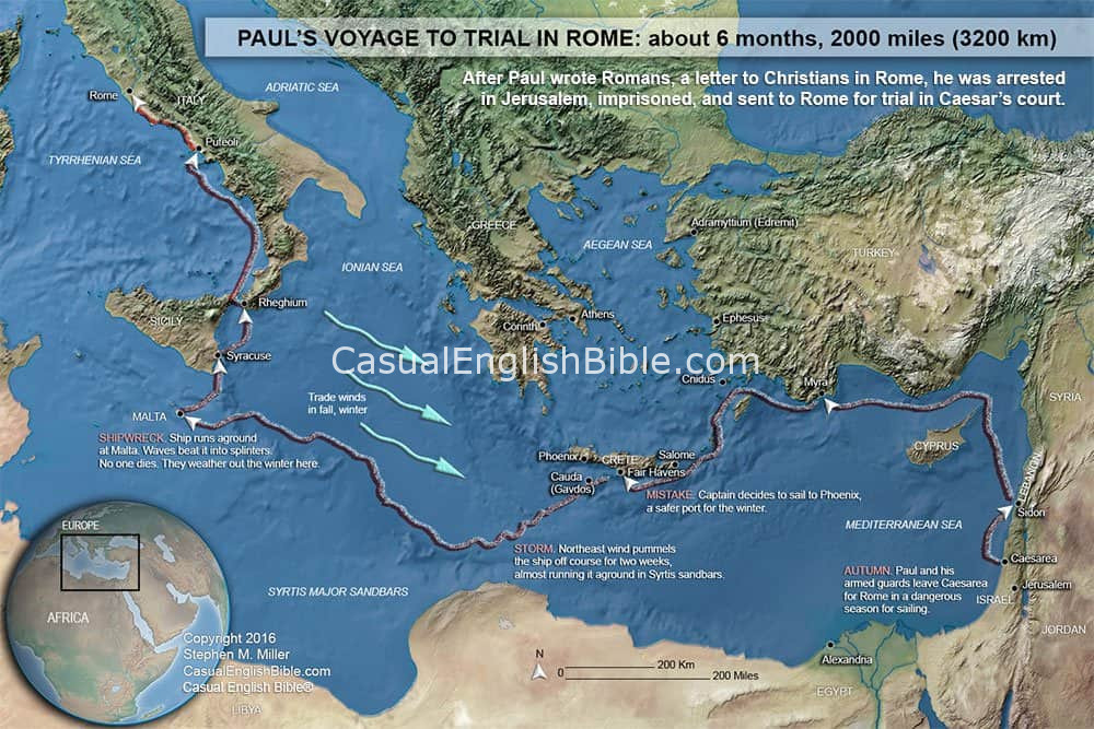map of Paul's voyage to Rome
