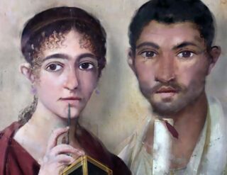 Painting of Pompeii couple, in an image used to introduce Paul's letter of Romans