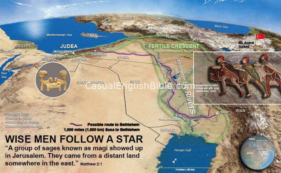 map of route of wise men to Bethlehem