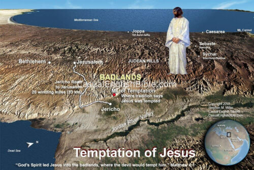 map of Jesus tempted in Judean Badlands