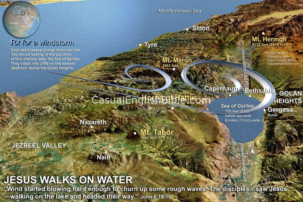 Map: Jesus walks on water