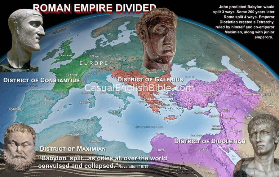 map of Roman Empire divided into four copyright Stephen M. Miller