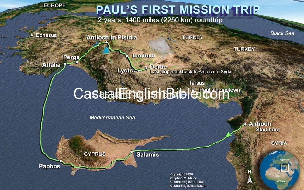 map of Paul's fist missionary trip map of Paul's fist missionary trip