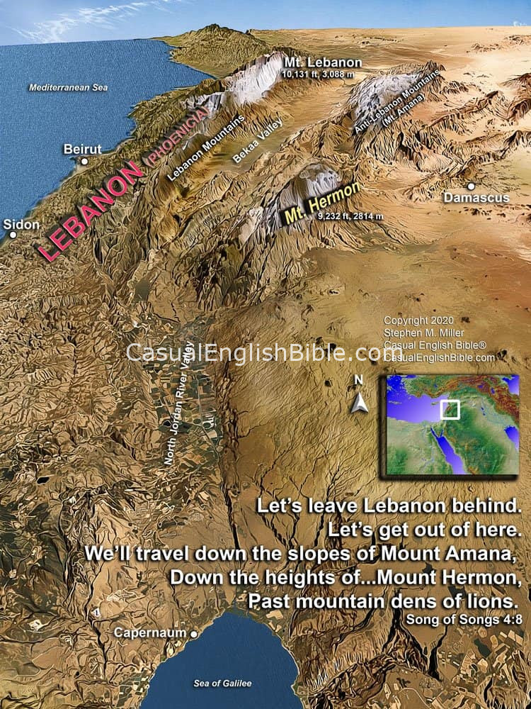 map of mountains of Lebanon
