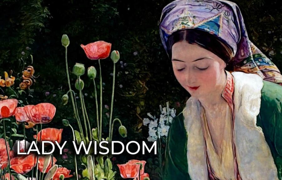painting of woman with flowers-banner for Lady Wisdom in Proverbs