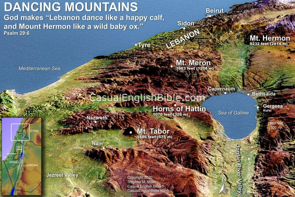 Map of mountains of Israel