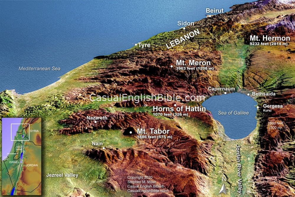 map of mountains in Galilee