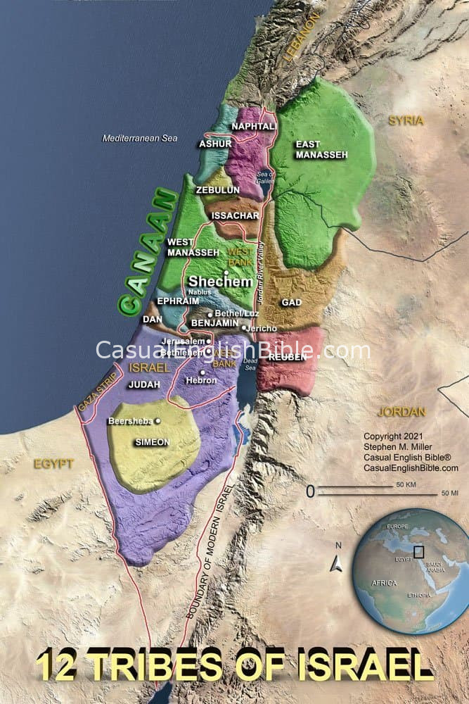 Map: Map 12 tribes of Israel in Canaan