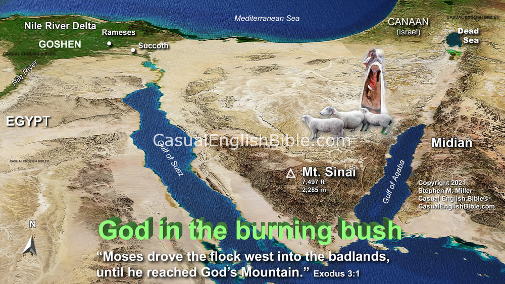 Map: Moses meets God at Mt. Sinai