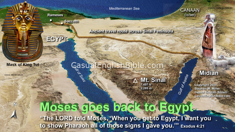 Map: Moses returns to Egypt
