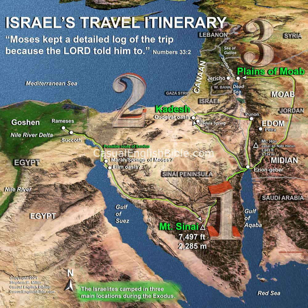 Map of Israelite route to the Promised Land
