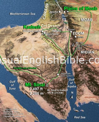 Map of Israelite route to the Promised Land