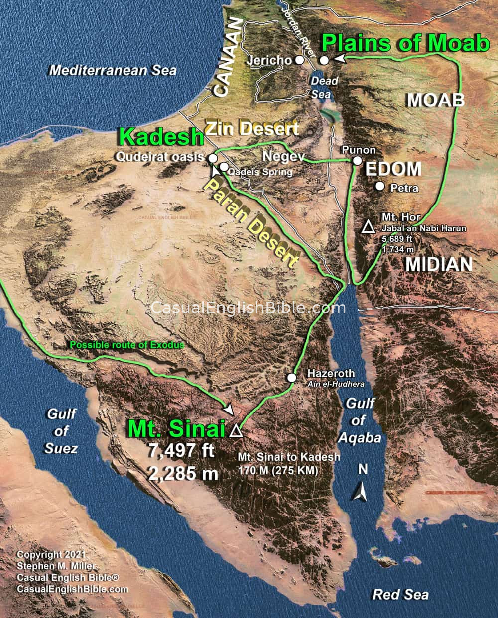 Map of Israelite route to the Promised Land